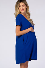 Royal Blue V-Neck Short Sleeve Maternity Dress