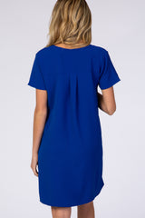 Royal Blue V-Neck Short Sleeve Maternity Dress