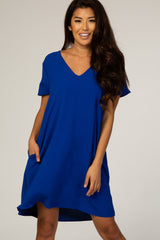 Royal Blue V-Neck Short Sleeve Maternity Dress