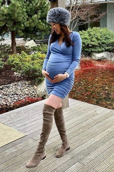 PinkBlush Periwinkle Ribbed Fitted Maternity/Nursing Dress