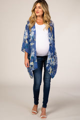 Blue Floral Chiffon Maternity Cover Up