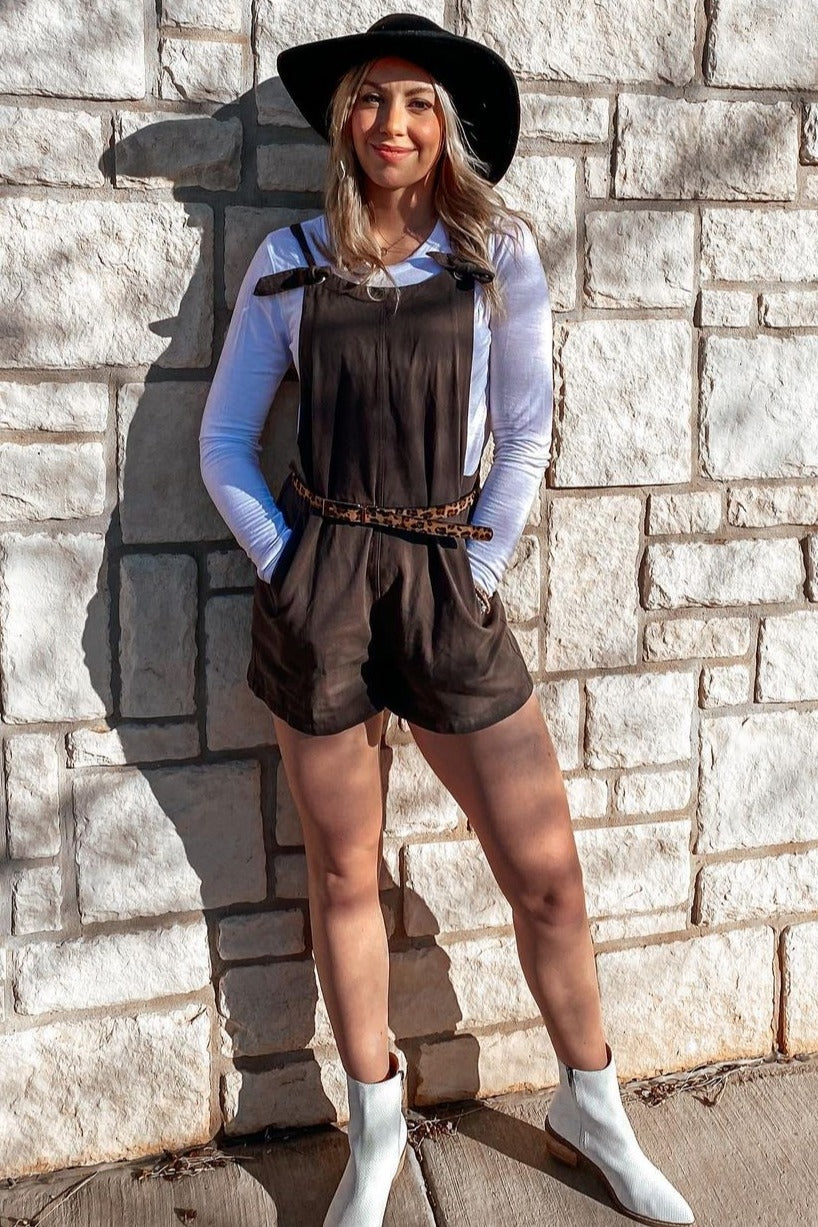 Charcoal Adjustable Strap Short Overalls