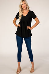 Black Textured Babydoll Blouse