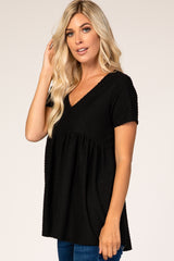 Black Textured Babydoll Blouse