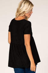 Black Textured Babydoll Blouse