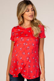 Red Floral Draped Maternity/Nursing Top