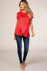 Red Floral Draped Maternity/Nursing Top