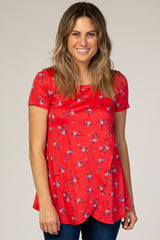 Red Floral Draped Nursing Top