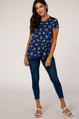 Navy Floral Layered Wrap Front Nursing Top