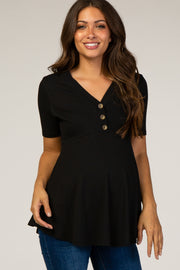 PinkBlush Black Ribbed Button Accent Maternity Blouse