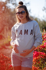 Grey Screen Print Mama Maternity Pullover Sweatshirt