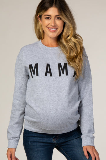 Grey Screen Print Mama Maternity Pullover Sweatshirt