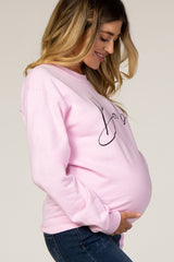 Pink Screen Print Babe Maternity Pullover Sweatshirt