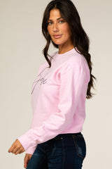 Pink Screen Print Babe Pullover Sweatshirt