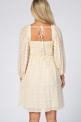 Beige Textured Dot Smocked Square Neck Chiffon Maternity Dress