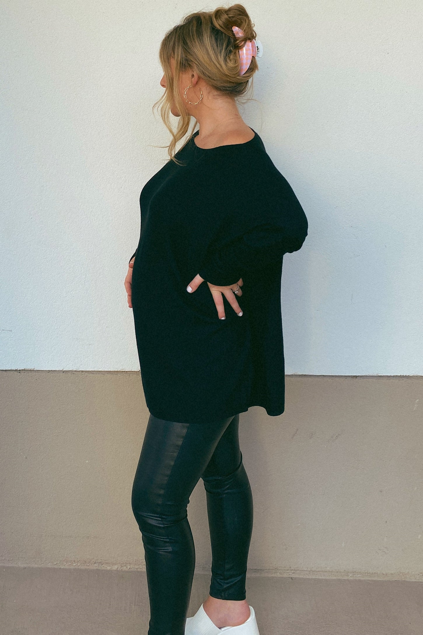 Black Soft Knit Boatneck Dolman Sleeve Maternity Sweater