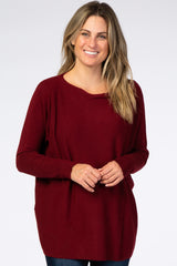 Burgundy Soft Knit Boatneck Dolman Sleeve Maternity Sweater