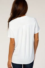 White Short Sleeve V-Neck Blouse