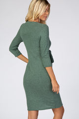 Green Brushed Knit Wrap Fitted Nursing Dress