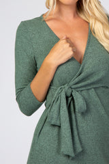 Green Brushed Knit Wrap Fitted Nursing Dress