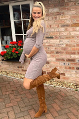 Pink Brushed Knit Wrap Fitted Maternity/Nursing Dress