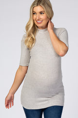 Heather Grey Soft Brushed Knit Mock Neck Maternity Top