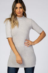 Heather Grey Soft Brushed Knit Mock Neck Top