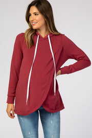 Red Layered Front Maternity/Nursing Fleece Hoodie