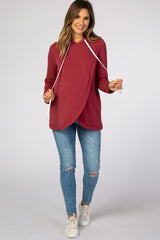 Red Layered Front Maternity/Nursing Fleece Hoodie