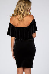 Black Velvet Off Shoulder Fitted Maternity Dress