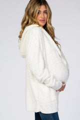 Ivory Fuzzy Hooded Long Sleeve Maternity Jacket