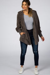 Charcoal Fuzzy Hooded Long Sleeve Jacket