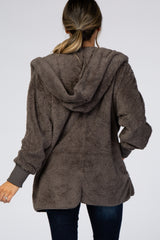 Charcoal Fuzzy Hooded Long Sleeve Jacket