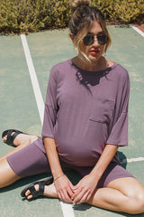 Purple Biker Short Maternity Sleep Set