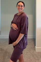Purple Biker Short Maternity Sleep Set