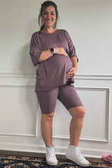 Purple Biker Short Maternity Sleep Set