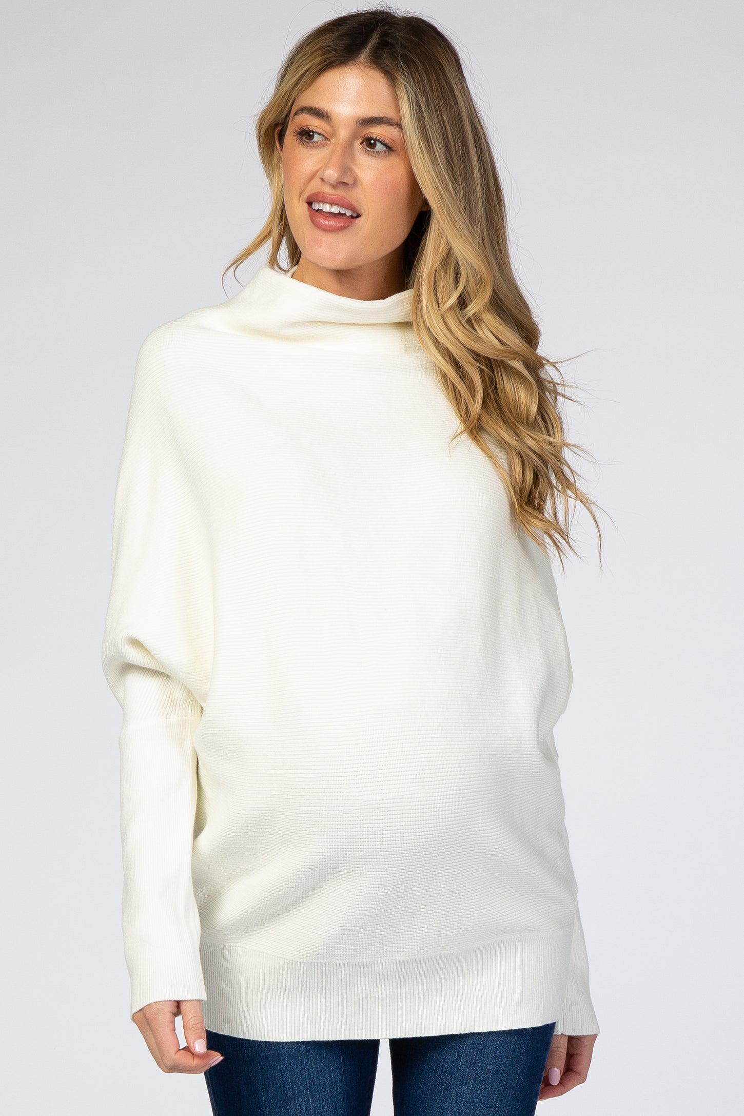 Cream Funnel Neck Dolman Sleeve Maternity Sweater