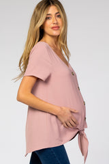 Dark Mauve Button Tie Front Maternity Top