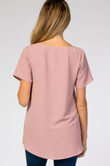 Dark Mauve Button Tie Front Maternity Top