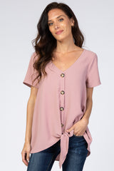 Dark Mauve Button Tie Front Maternity Top