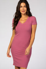 Mauve Ribbed Maternity Dress
