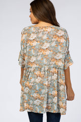 Mint Green Floral Ruffle Hem Maternity Cover Up