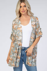 Mint Green Floral Ruffle Hem Cover Up