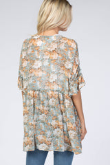 Mint Green Floral Ruffle Hem Cover Up