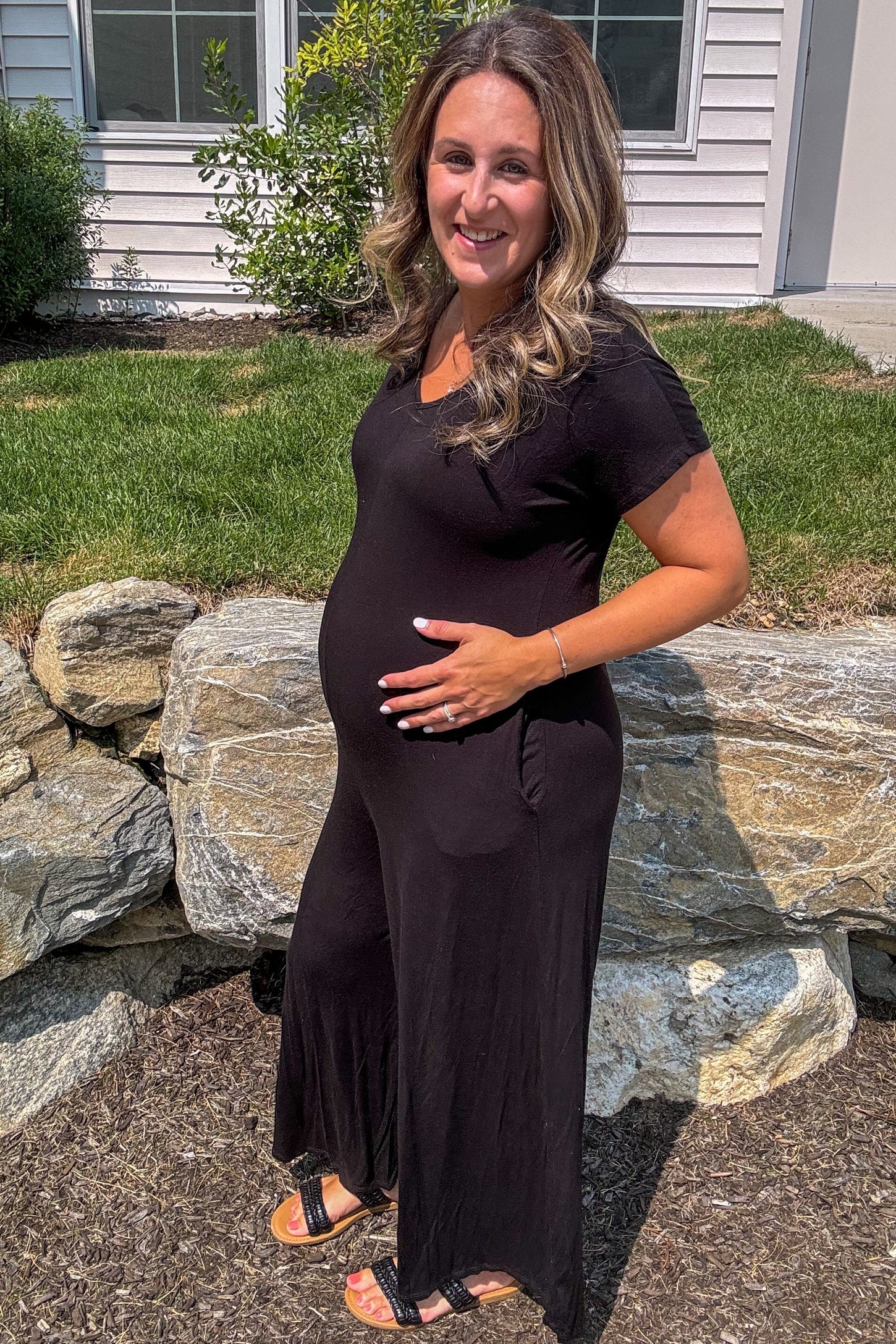 Black Short Sleeve Wide Leg Maternity Jumpsuit
