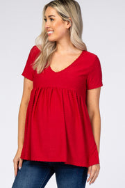 Red Swiss Dot Peplum Maternity Top