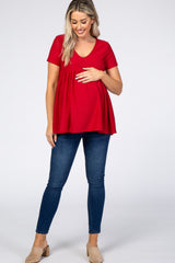 Red Swiss Dot Peplum Maternity Top