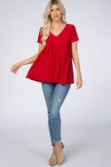 Red Swiss Dot Peplum Top