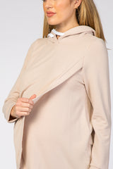 Light Taupe Layered Front Maternity/Nursing Fleece Hoodie