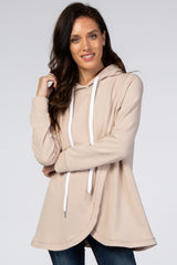 Light Taupe Layered Front Maternity/Nursing Fleece Hoodie